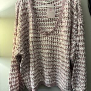 Miracle Women's V-Neck Sweater in Pink and Cream